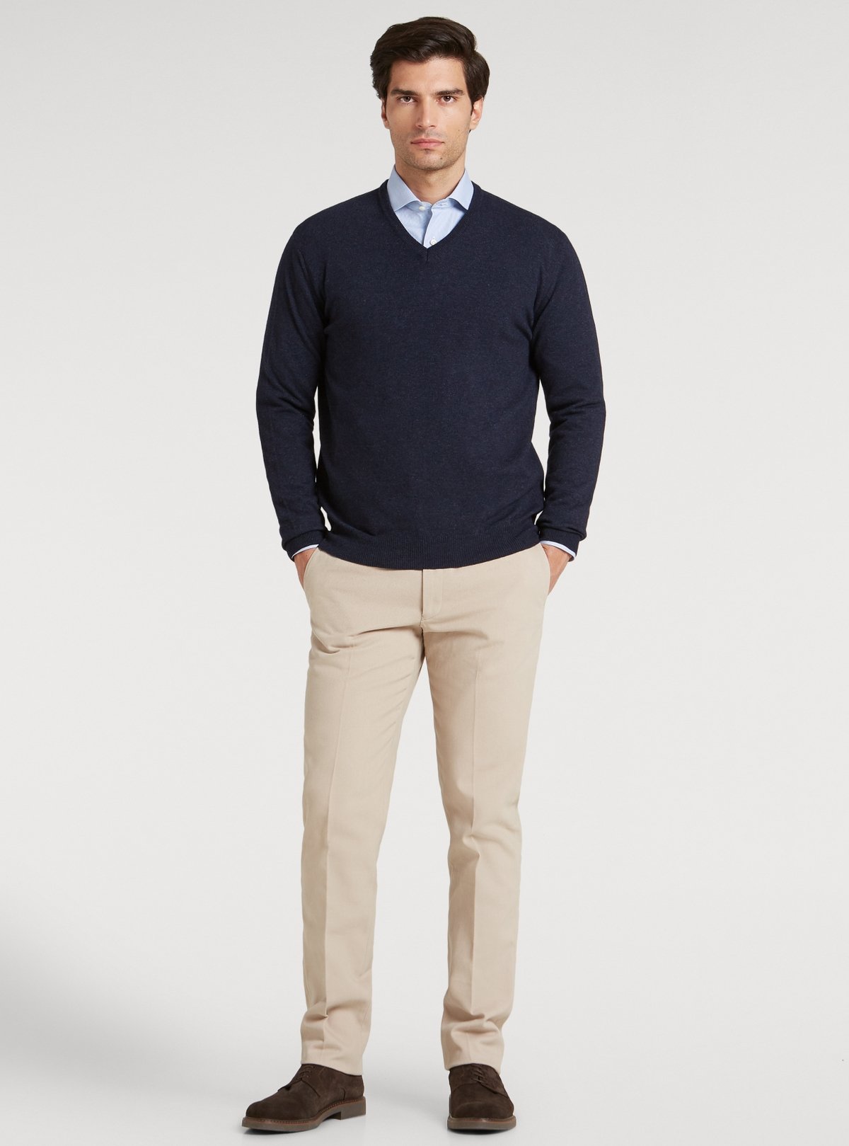 Pull col V en laine et cachemire