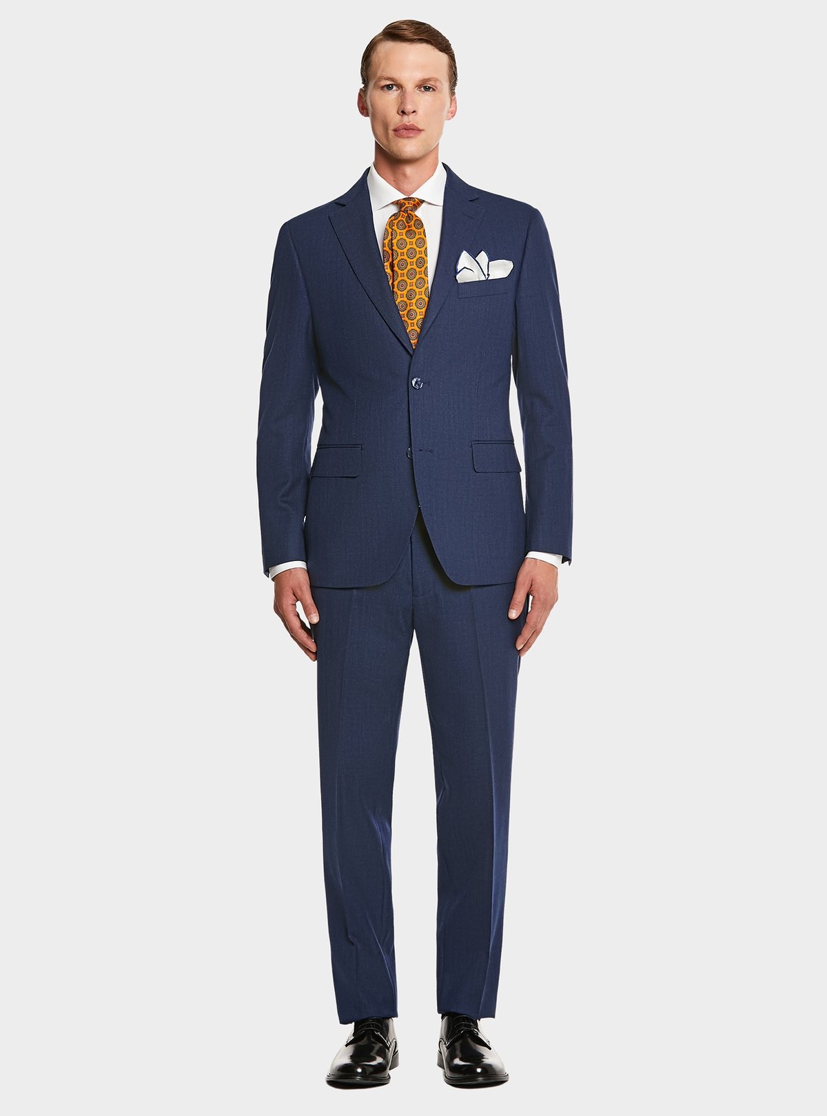 Costume classique à simple boutonnage en laine bleue