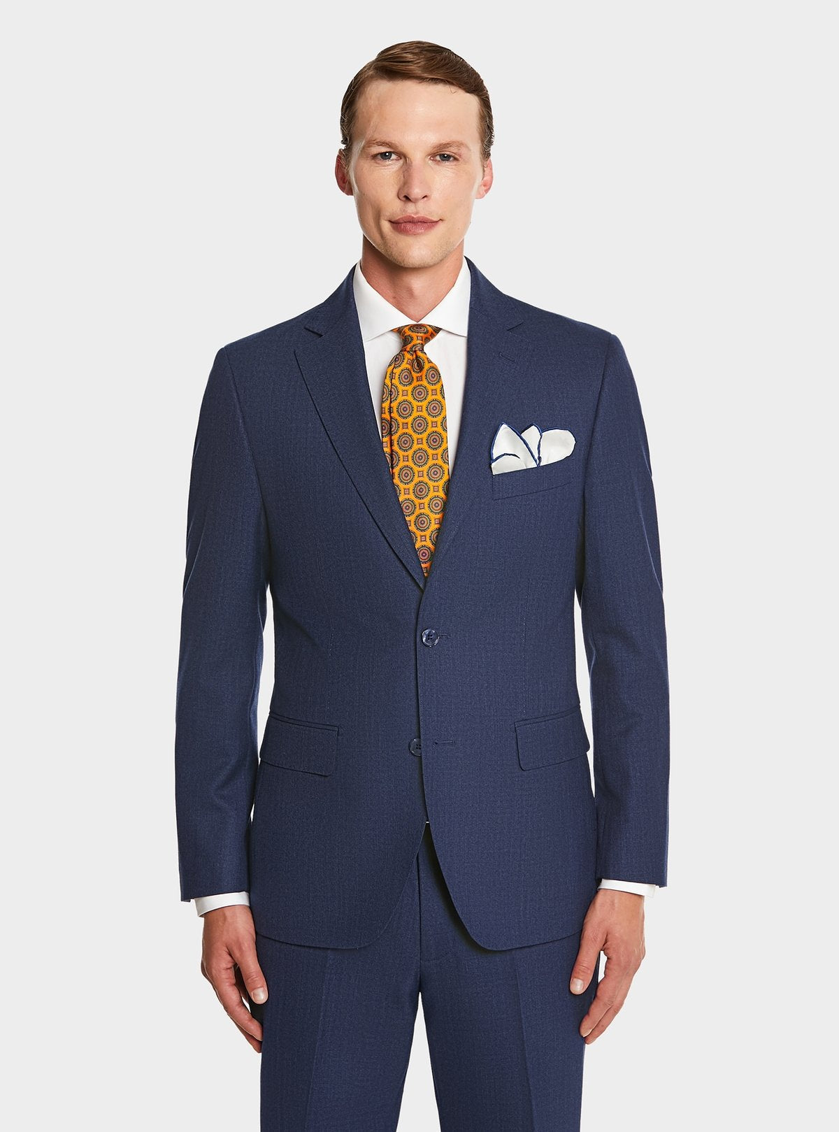 Costume classique à simple boutonnage en laine bleue