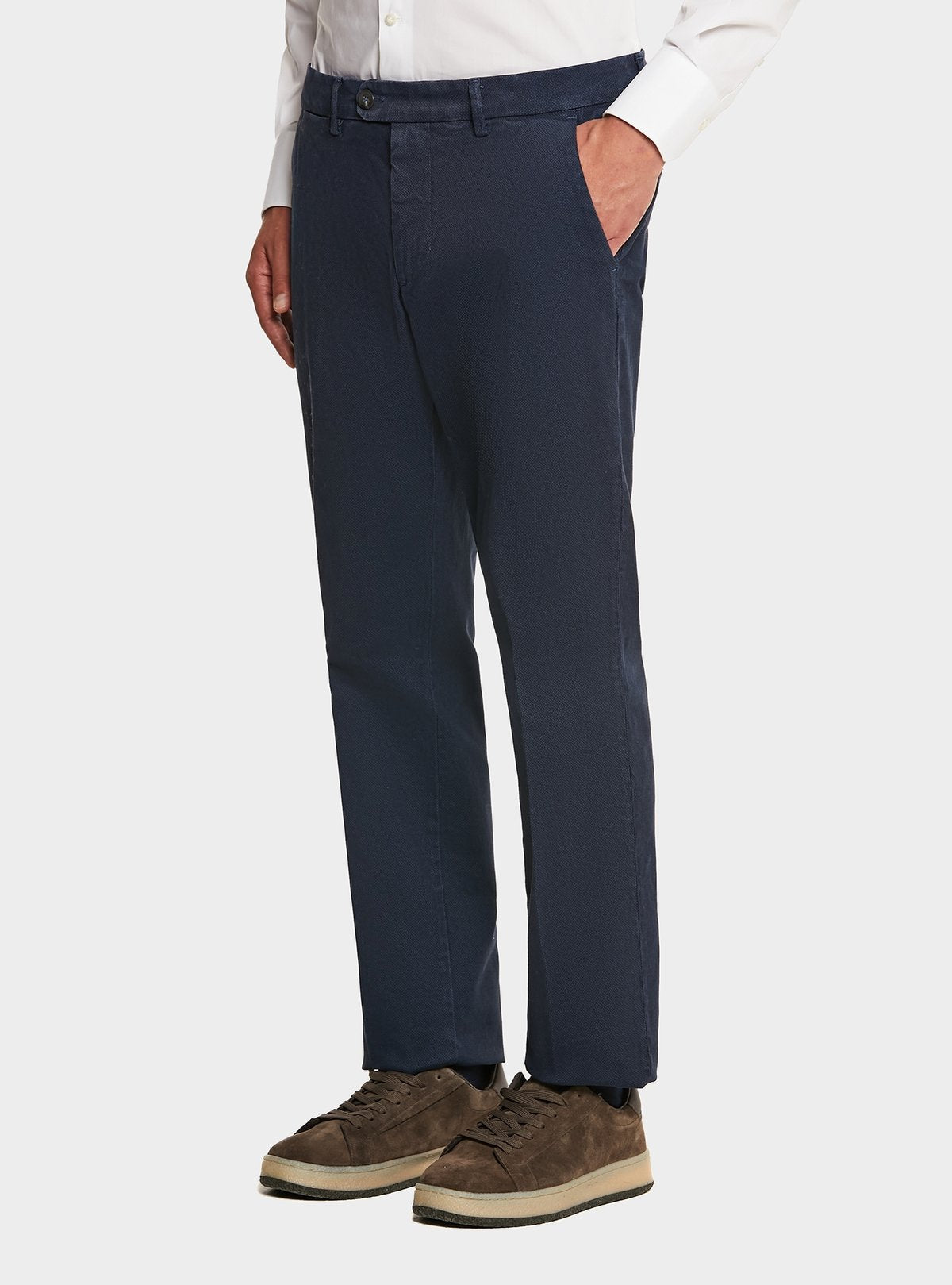 Pantalon en coton stretch avec poche américaine et micro motif