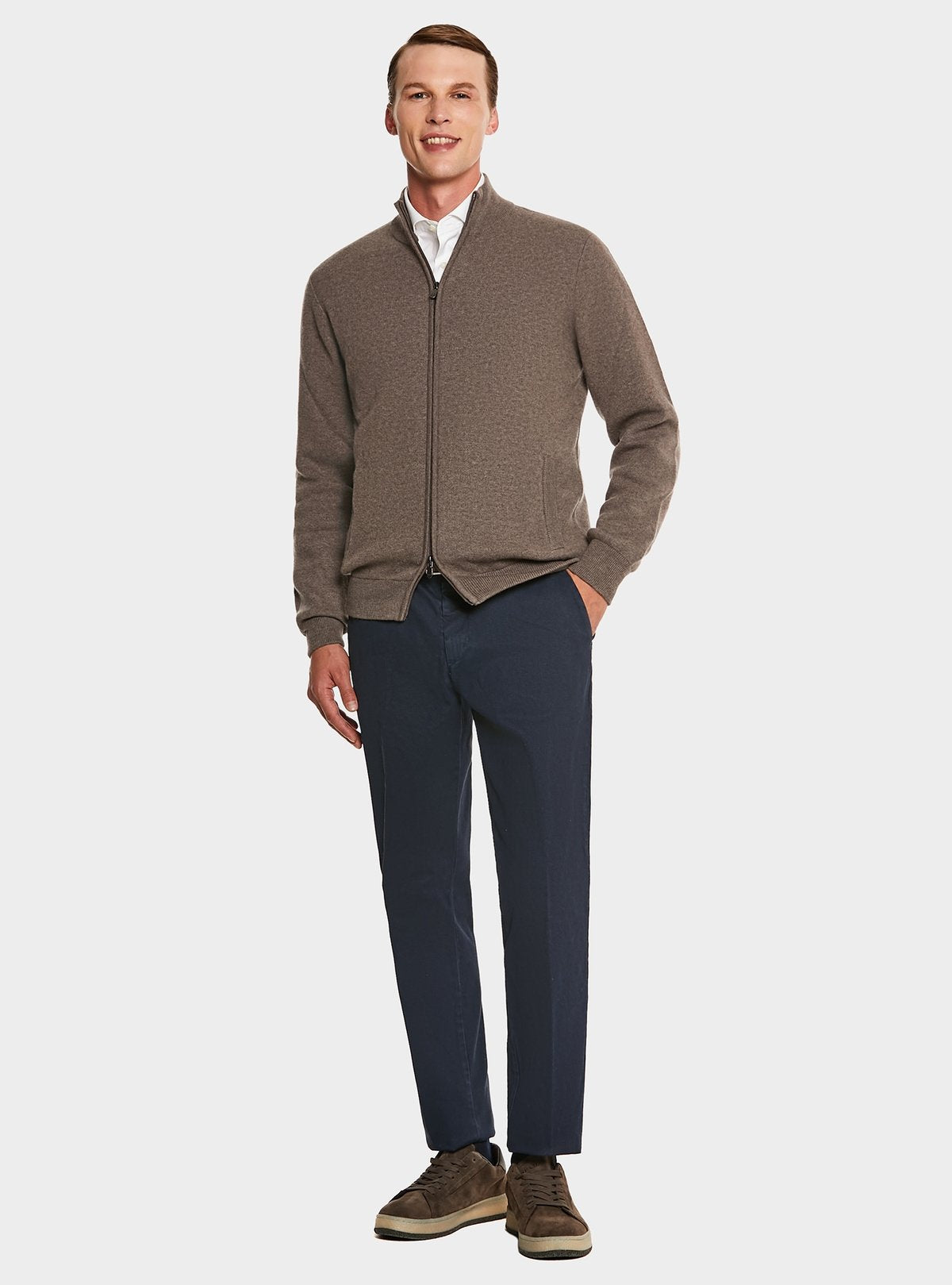Pantalon en coton stretch avec poche américaine et micro motif