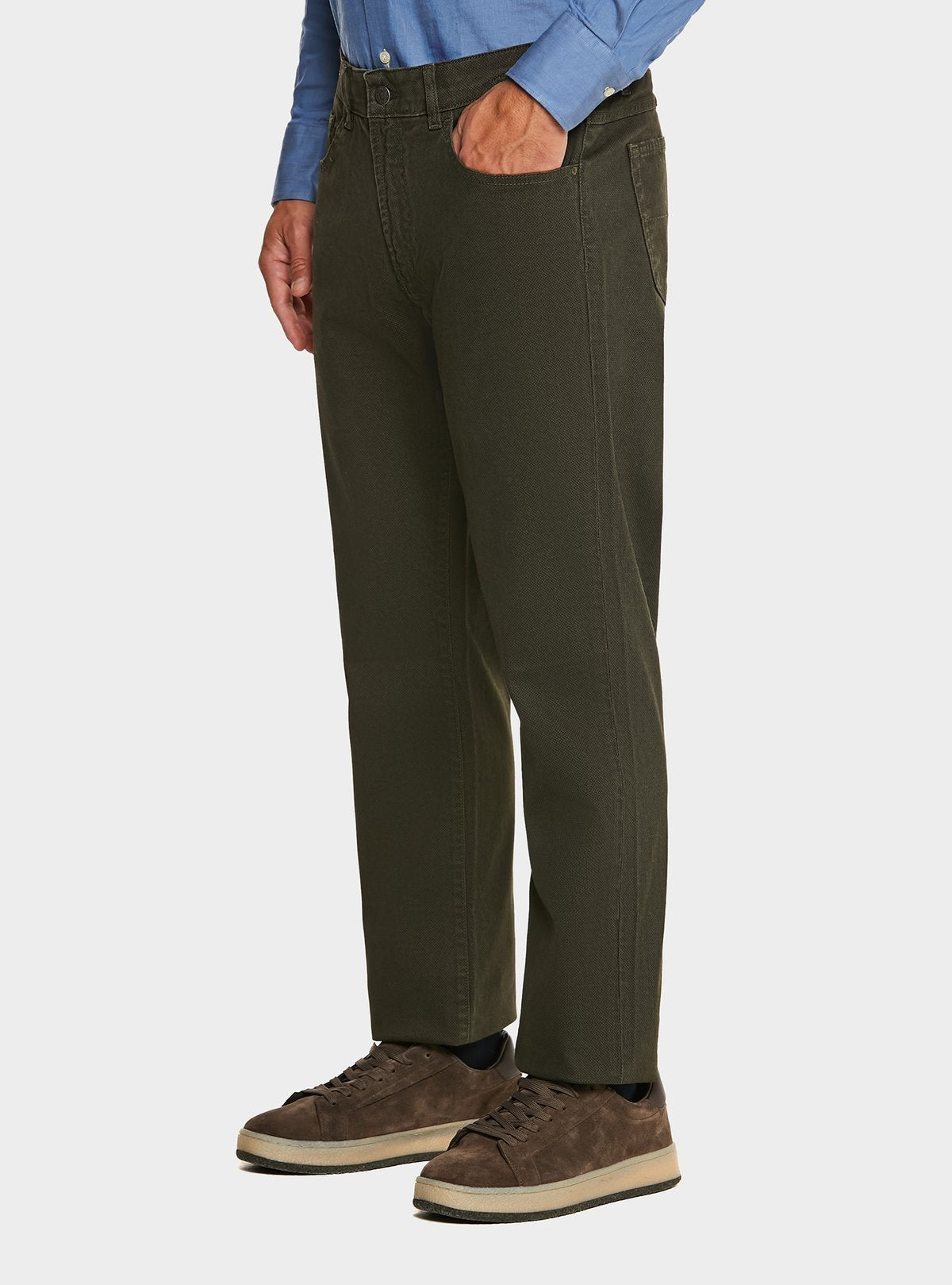 Pantalon 5 poches en coton stretch à micro-motif