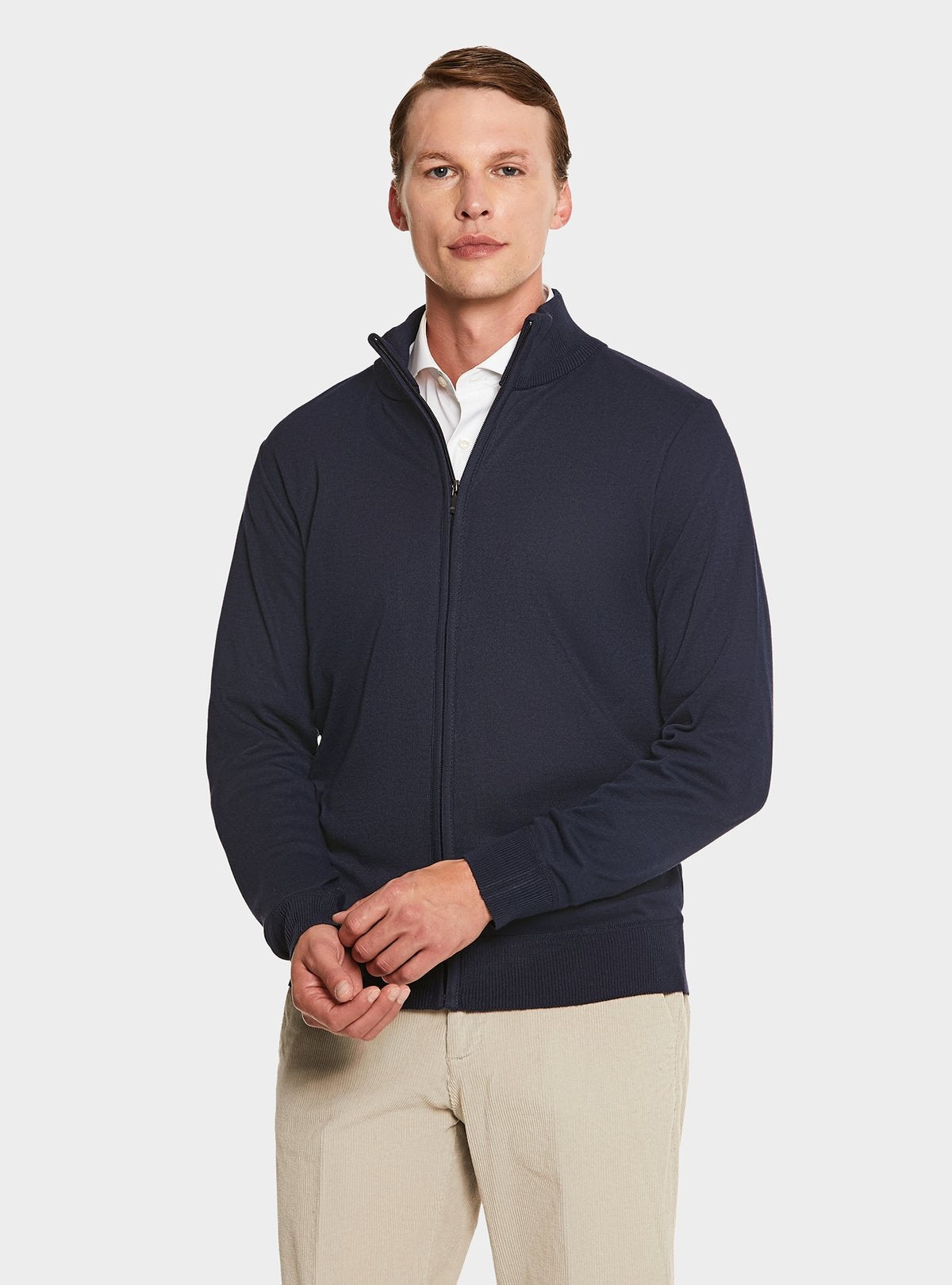 Cardigan con zip tinta unita-0