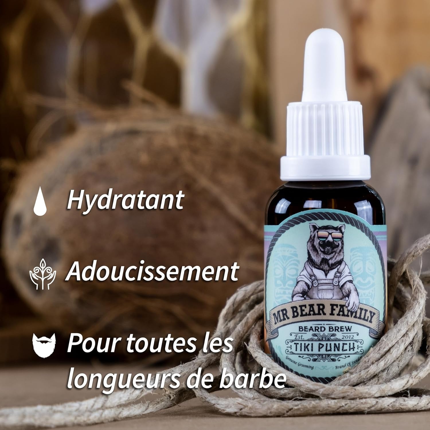Huile Barbe Hommes - Tiki Punch - Entretient Et Hydrate La Barbe - Huile Nourrissante À L’Huile De Jojoba & D’Argan - Soin Barbe Hydratant Hommes 30 Ml