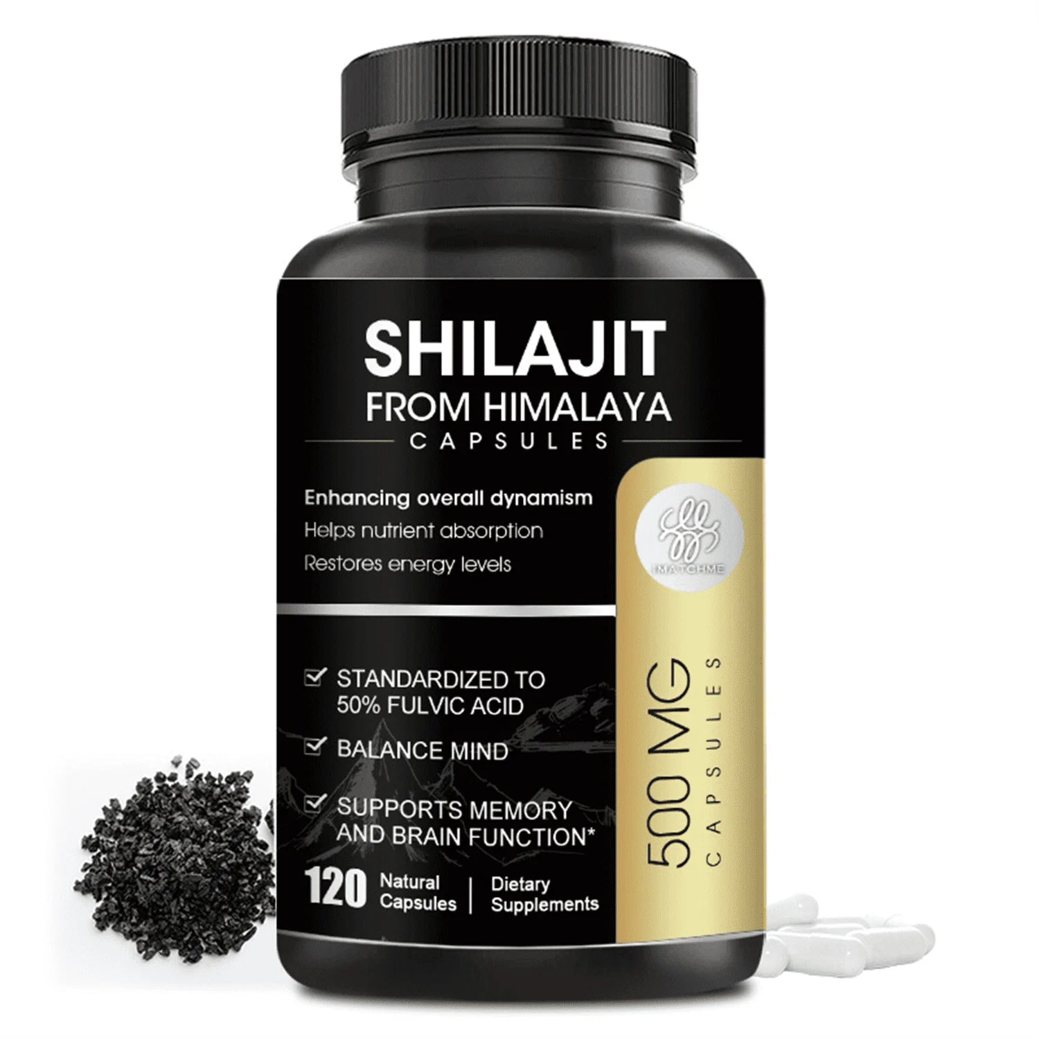 Shilajit Supplement 500Mg (High in Trace Minerals, No Fillers & Non-Gmo), Energy Booster, 120 Vegan Capsules for Unisex