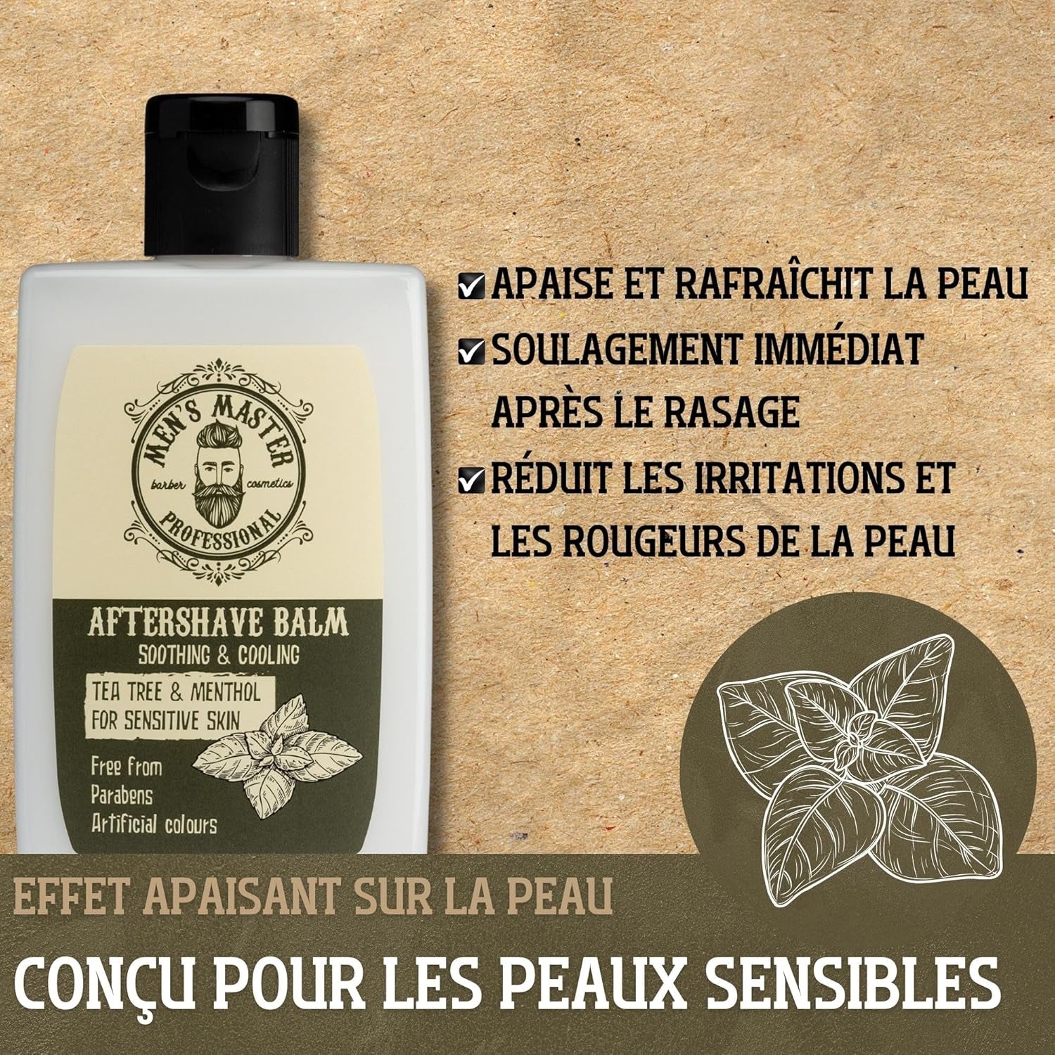 Baume Après-Rasage Au Thé Vert Et Au Menthol | Après-Rasage Pour Hommes | Baume Barbe Homme | Produit Après-Rasage | Hydratant Et Nourrissant | Soin Barbe Homme | Sans Paraben | 120 ML