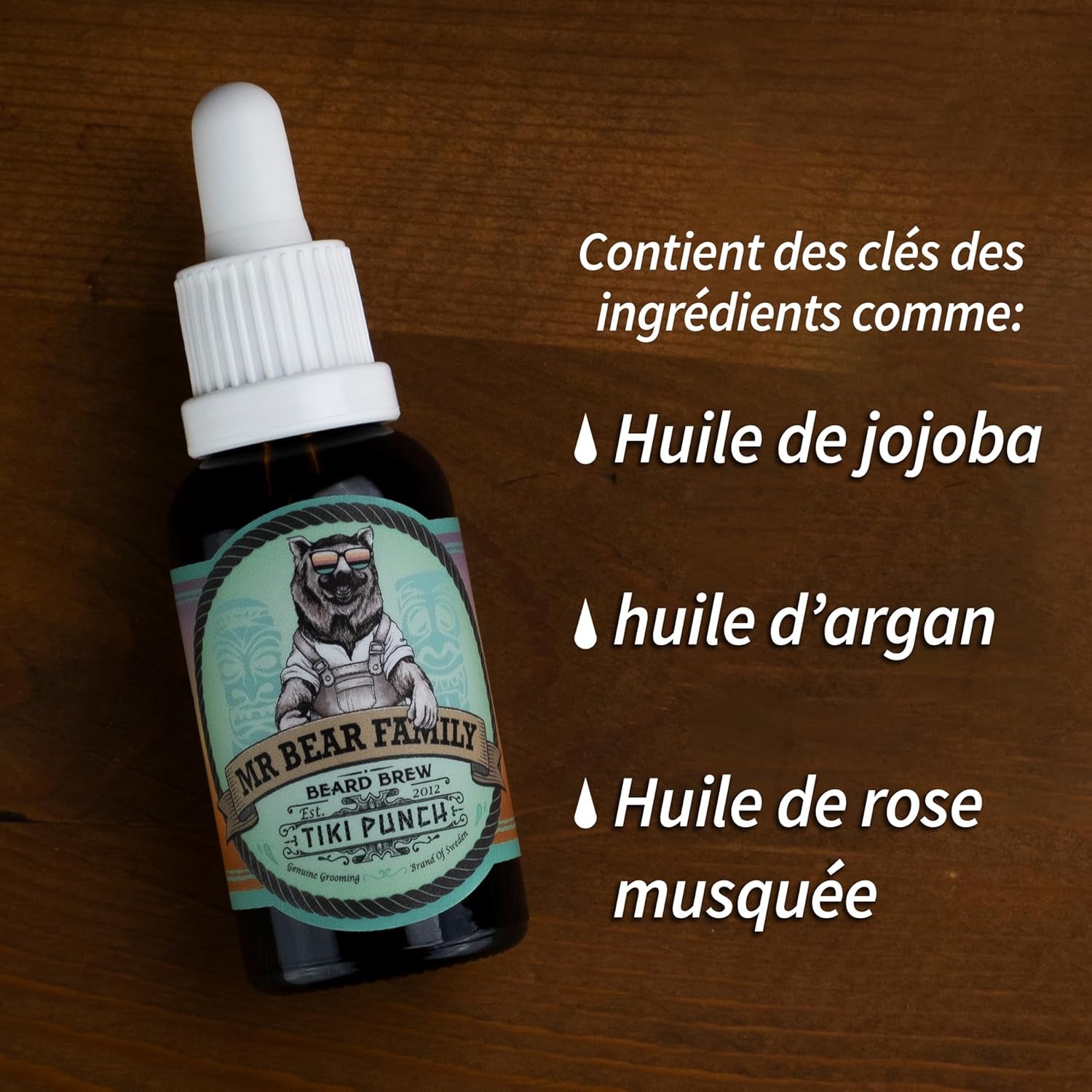 Huile Barbe Hommes - Tiki Punch - Entretient Et Hydrate La Barbe - Huile Nourrissante À L’Huile De Jojoba & D’Argan - Soin Barbe Hydratant Hommes 30 Ml